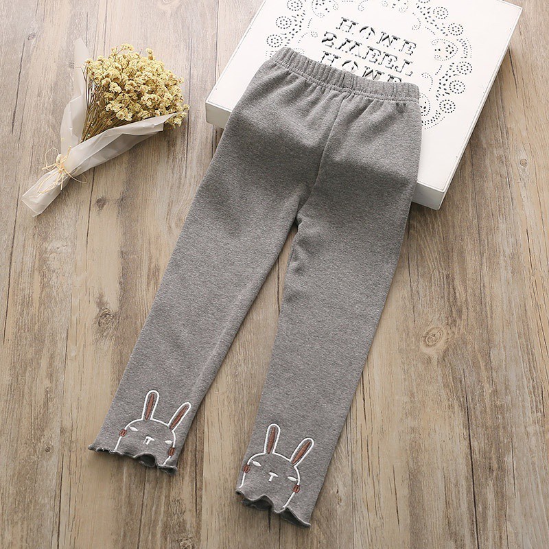 Quần legging ôm chân vải cotton thoáng mát thêu hình thỏ đáng yêu cho bé gái