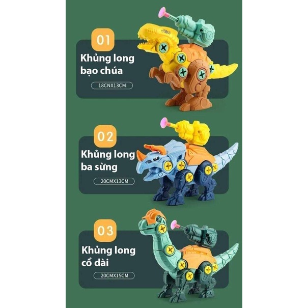 Bộ 3 Khủng Long Lắp Ráp Đồ Chơi Khủng Long Có Bắn Đạn Cho Bé Đồ Chơi Lắp Ráp Mô Hình