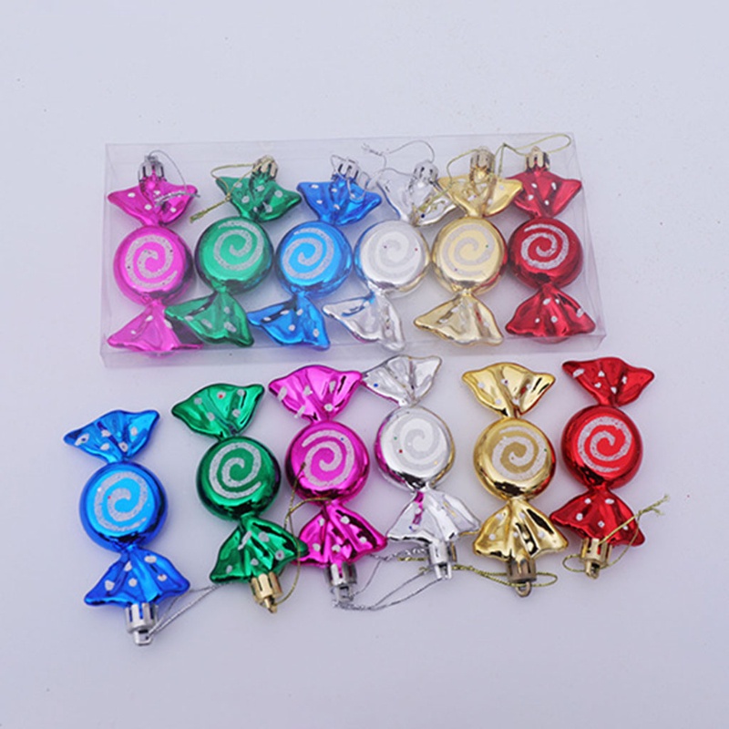 Set 6 Phụ Kiện Trang Trí Cây Thông Noel Hình Kẹo Mút Mạ Điện