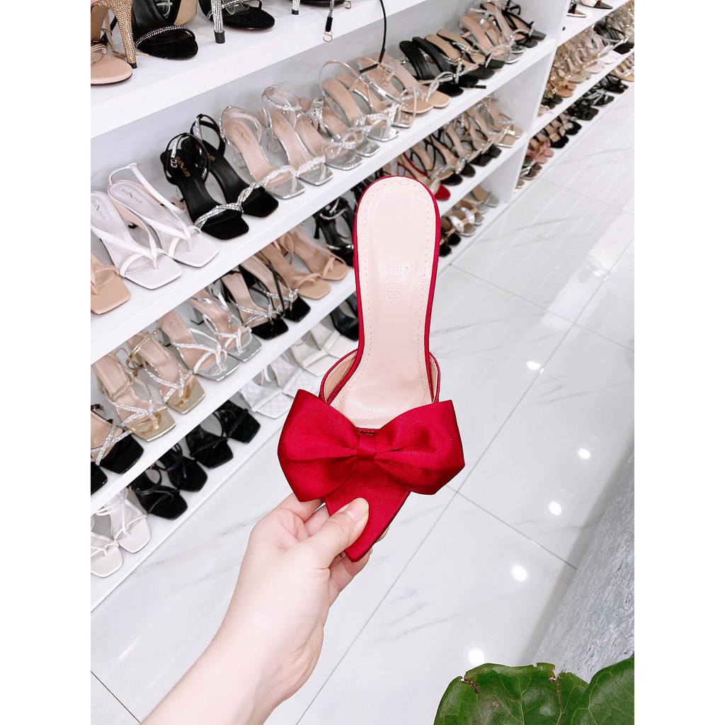 Guốc cao gót nơ thời trang mũi nhọn 9cm - T124