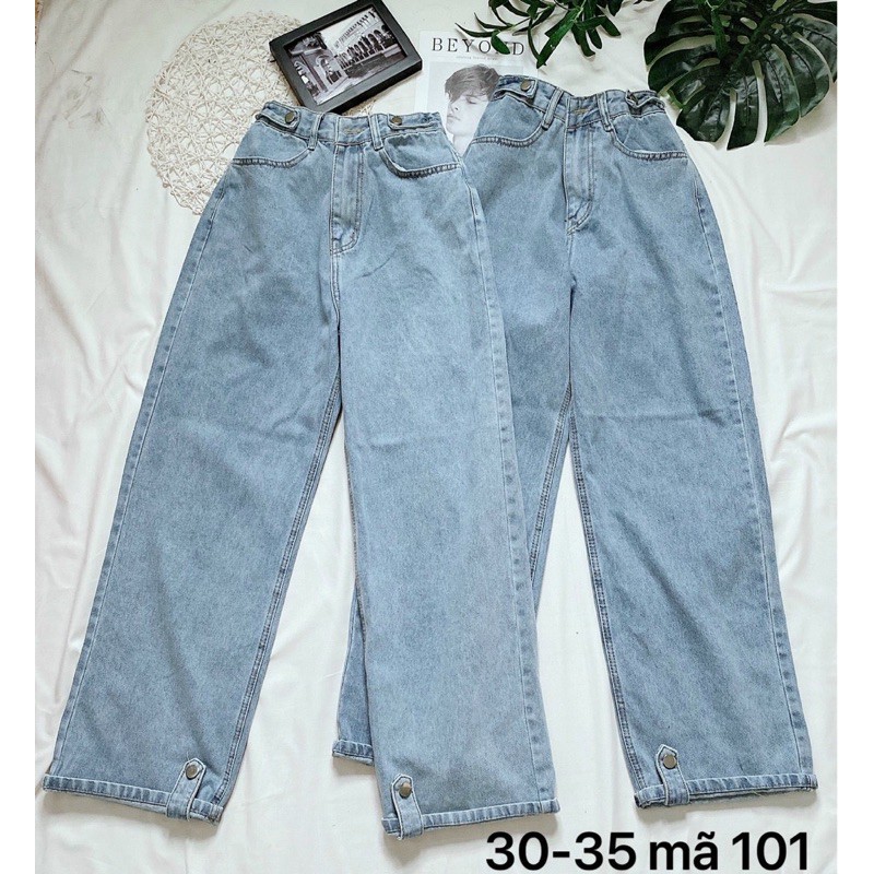 Quần baggy jean nữ M101 ✈️FREESHIP✈️ Quần baggy jean nữ lưng cao size đại kiểu lai gấp nút hàng VNXK bigsize 80kg 2KJean