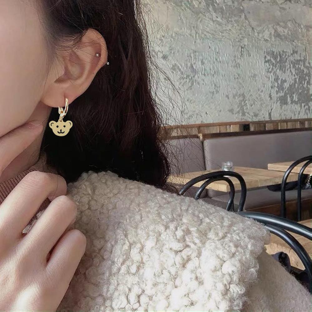 QQMALL Bông Tai Hình Gấu Bằng Thép Không Gỉ Dễ Thương Thời Trang Cho Nữ