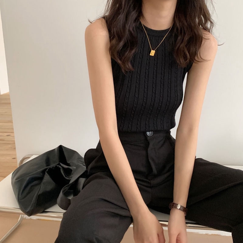 Áo Dệt Kim Sát Nách Màu Trơn Thiết Kế Trẻ Trung Cho Nữ | BigBuy360 - bigbuy360.vn