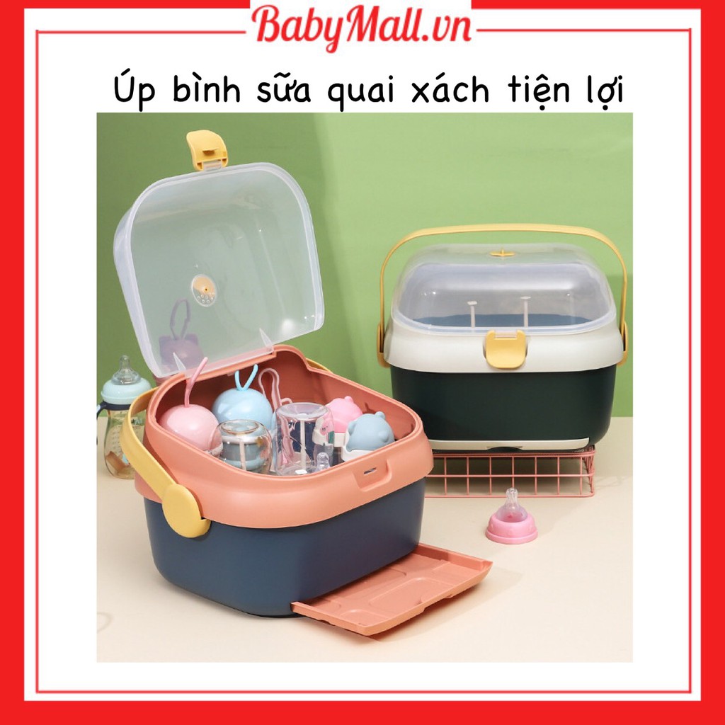 Giá úp bình sữa / dụng cụ ăn dặm cho bé có quai xách 4881