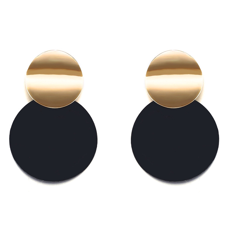 2019 Fashion Jewelry Trendy Black Round Metal Earring for Women Gold Shiny Smooth Long Drop Earrings