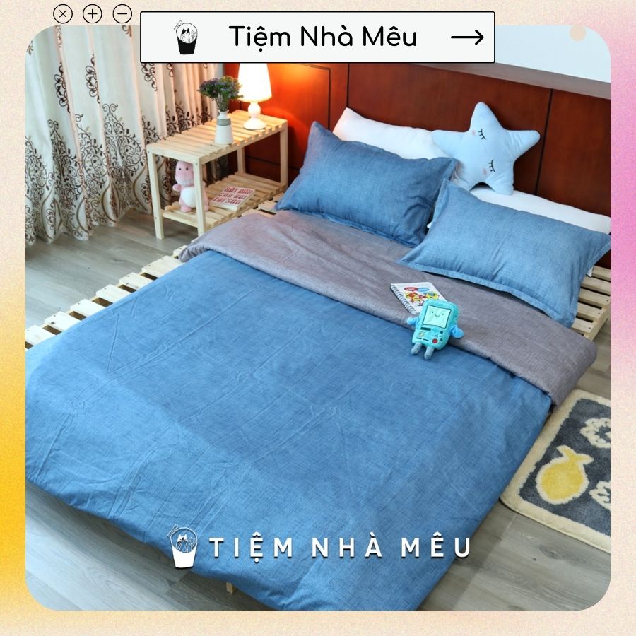 Bộ 4 Món Chăn Ga Gối ✨ m6/m8/2m✨ Họa Tiết Basic Caro Cotton 80% Tiệm Nhà Mêu