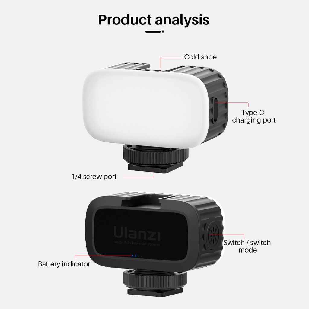 Đèn LED 8 Màu Siêu Nhỏ Gọn Ulanzi VL15 Cho Điện Thoại, Máy Ảnh DSLR, Gopro