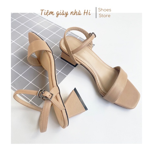Guốc cao gót 5p nữ đế vuông đẹp dáng sandal cao mũi vuông quai ngang có hậu thời trang công sở đi biển s041