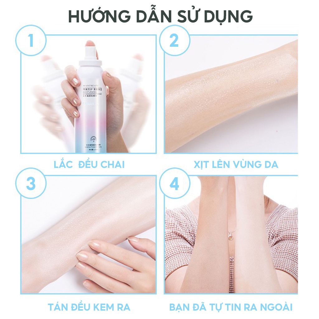 Xịt chống nắng body trắng da Maycreate nâng tone da body dạng xịt phun sương – Beauty at home