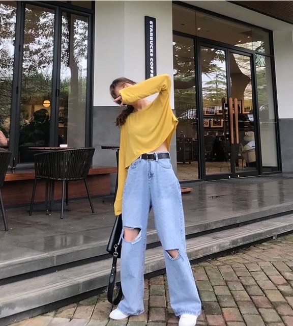 Áo croptop dài tay cổ tròn