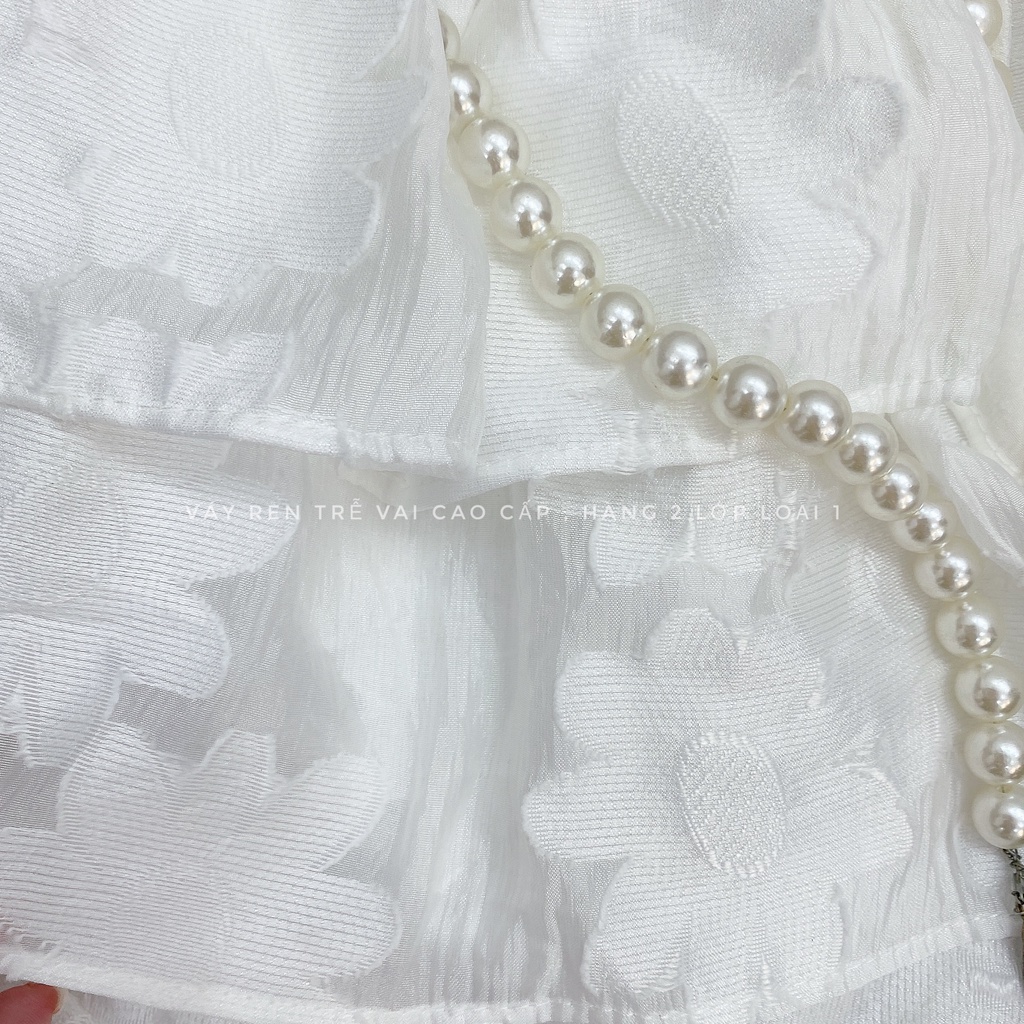 Váy Ren Trễ Vai Gấm Hoa 2 Dây Bánh Bèo, Đầm Ren Gấm Hoa Trễ Vai 2 Dây Bánh Bèo ShopXinh888888