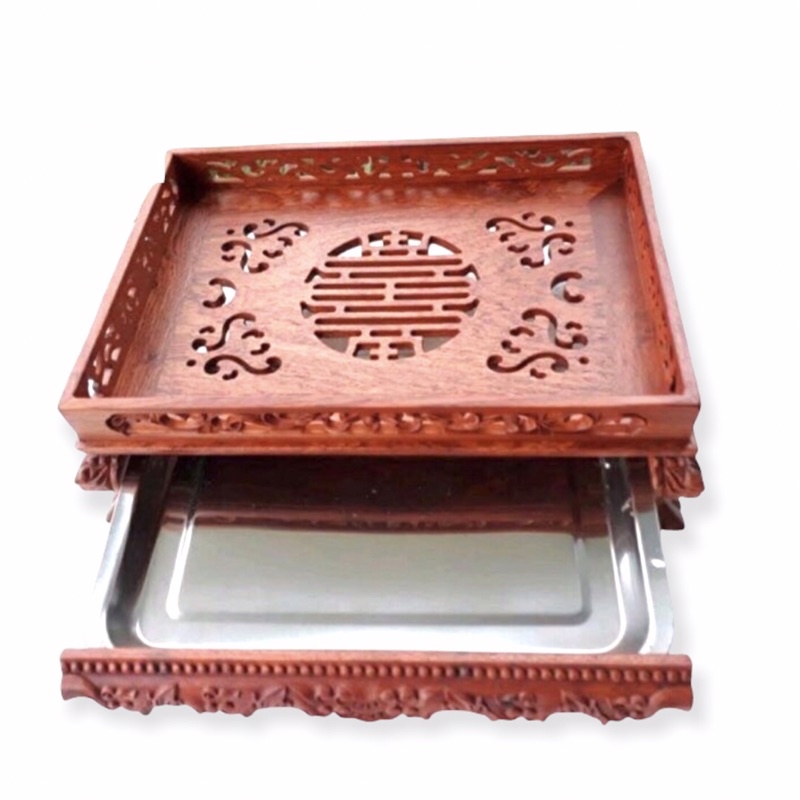 Khay Trà Chân Quỳ gỗ Hương hoạ tiết cổ điển cao cấp