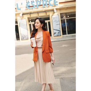 LALYA_Áo Blazer cổ sam basic - Cam
