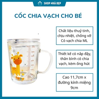 Cốc pha sữa thuỷ tinh chia vạch có nắp và ống hút tiện lợi cho bé | Nhà Đẹp - Gia Dụng Tiện Ích
