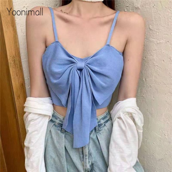 Áo Croptop Hai Dây Đính Nơ Màu Sắc Ngọt Ngào Phong Cách Hàn Quốc nội y xanh chất cực đẹp, sang chảnh, đồ lót