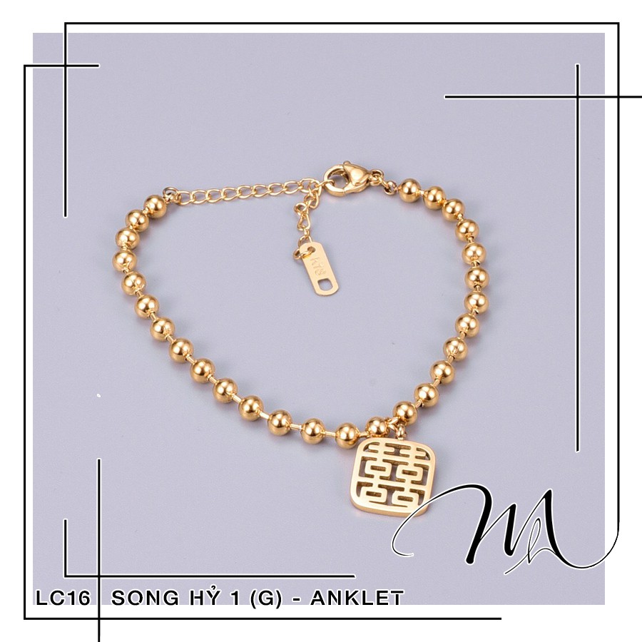 Lắc chân nữ Titan dây bi mặt vuông Song Hỷ - LC16
