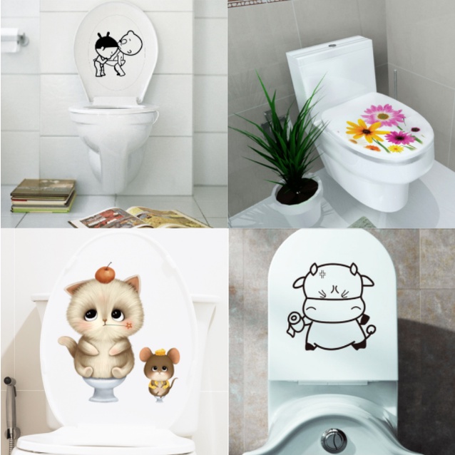 Decal dán Toilet - hình Chú Bò đen xinh xắn