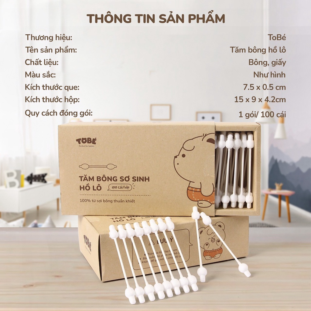 Tăm bông sơ sinh Tobe cao cấp mềm mịn hình hồ lô có hai đầu xoắn và bẹt tiện lợi cho bé trai bé gái sơ sinh 2110 2109