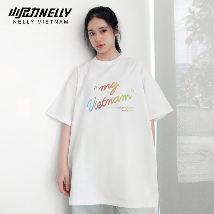 Áo phông unisex dáng rộng NELLY chất cotton in hình my vietnam new