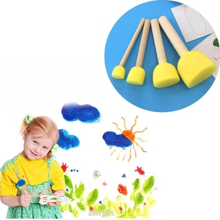 4pcs Safe Kids DIY Toy Wooden Handle Gifts Tool Art Supplies Drawing Early Learning Sponge Paint Brush