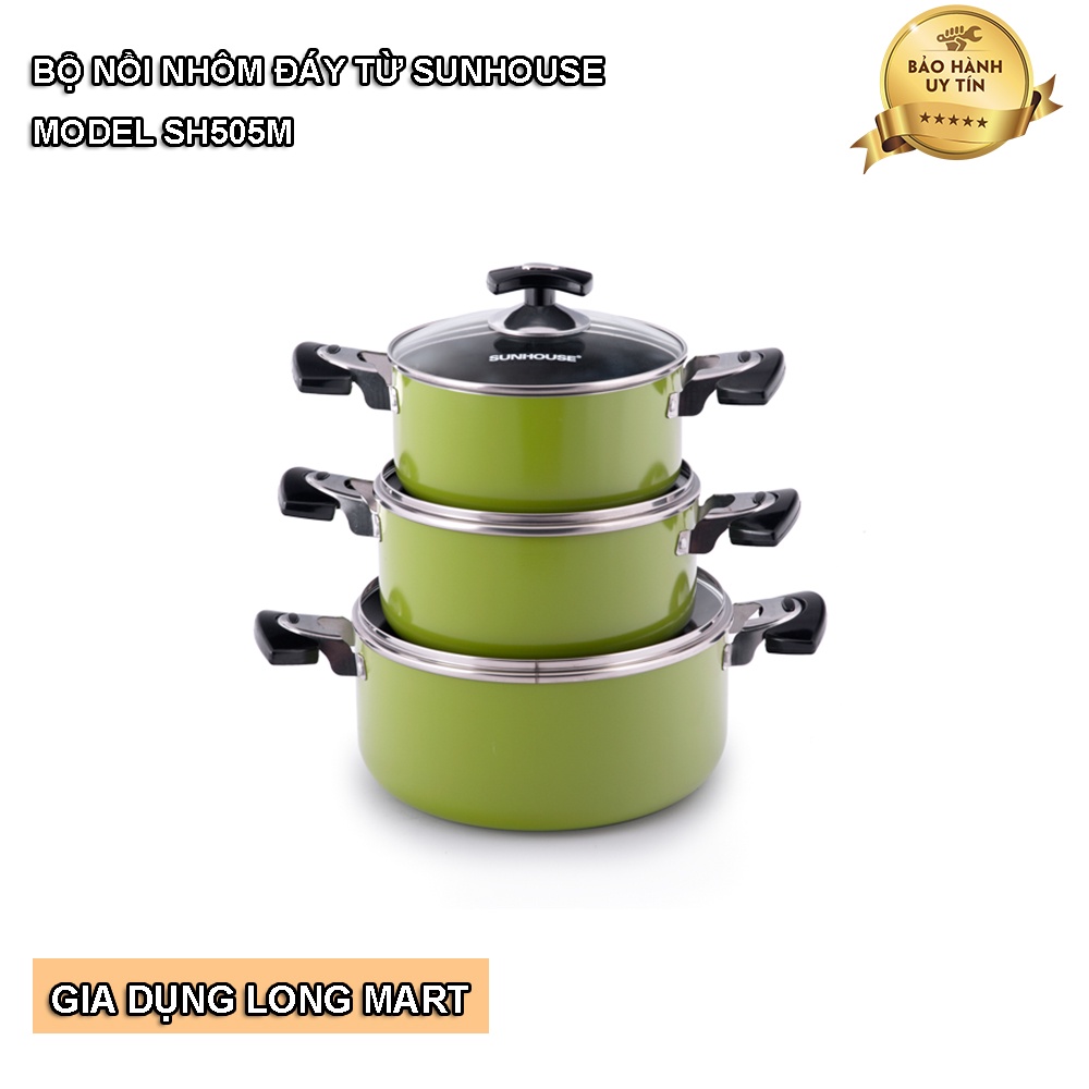 Bộ Nồi Nhôm Đáy Từ SUNHOUSE SH505M Hàng Chính Hãng Bảo Hành 12 Tháng