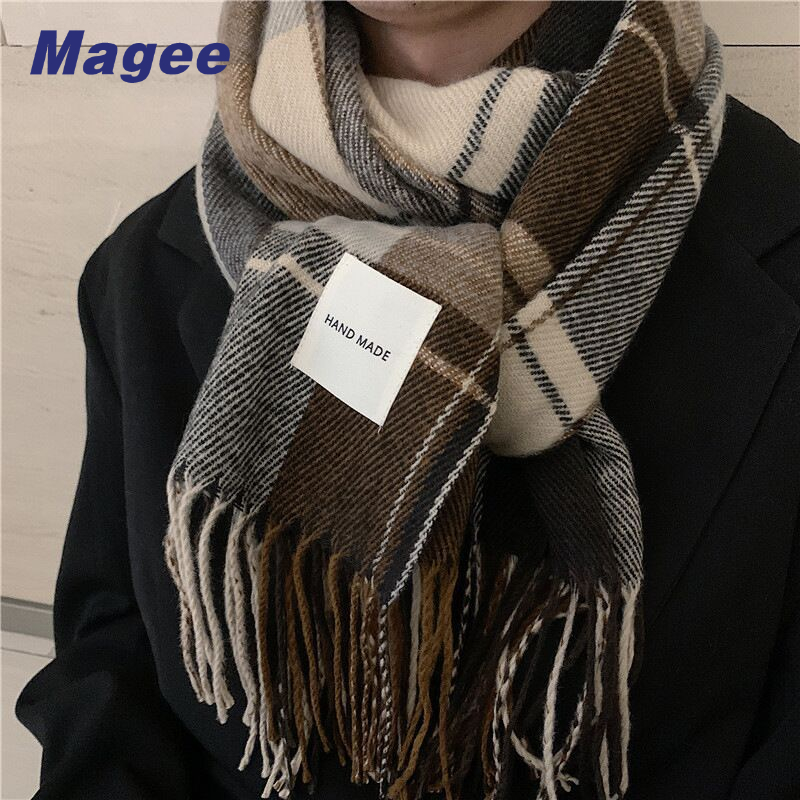 Magee Khăn Choàng Hàn Quốc Cho Cặp Đôi / Nam Nữ / Khăn Quàng Cổ Kẻ Sọc Ấm Áp Đa Năng