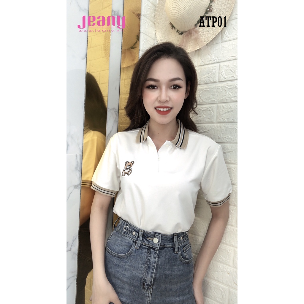 Áo thun polo nữ thêu gấu cổ bẻ vải cao cấp thoáng mát đủ size ATP01 - Jeany