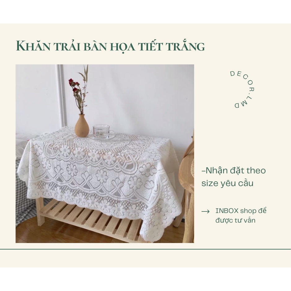 Khăn hoạ tiết trắng, khăn trải tab đầu giường, ghế, bàn, khăn picnic, khăn nền chụp ảnh sản phẩm