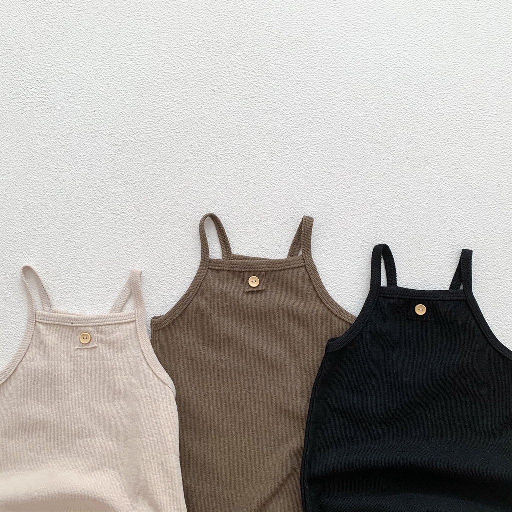 Áo Liền Quần Hai Dây Màu Sắc Trơn Mùa Hè Bằng Cotton Cho Bé Sơ Sinh