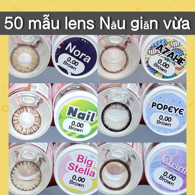 50 mẫu lens Nâu_Brown Hot size Giãn Vừa -Kính giãn tròng nâu Mới hất