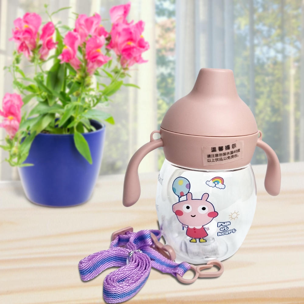 Bình Tập Hút Cho Bé Chống Sặc Hình Lợn 280ml Có Tay Cầm Chất Liệu PP An Toàn