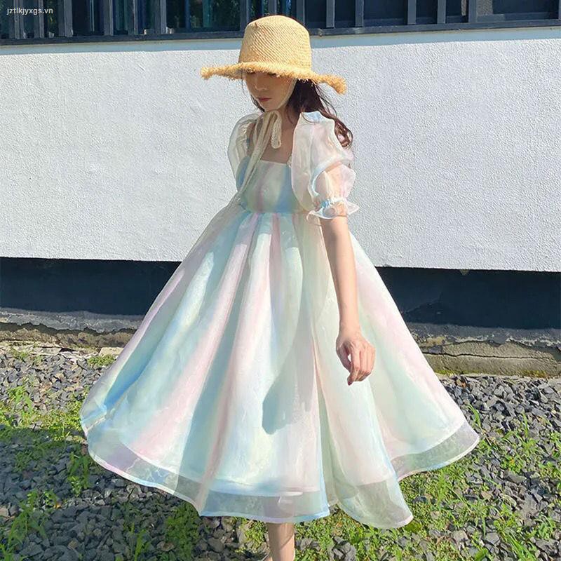 Đầm Xòe Tay Phồng Màu Sắc Cầu Vồng Xinh Xắn Dành Cho Nữ | BigBuy360 - bigbuy360.vn