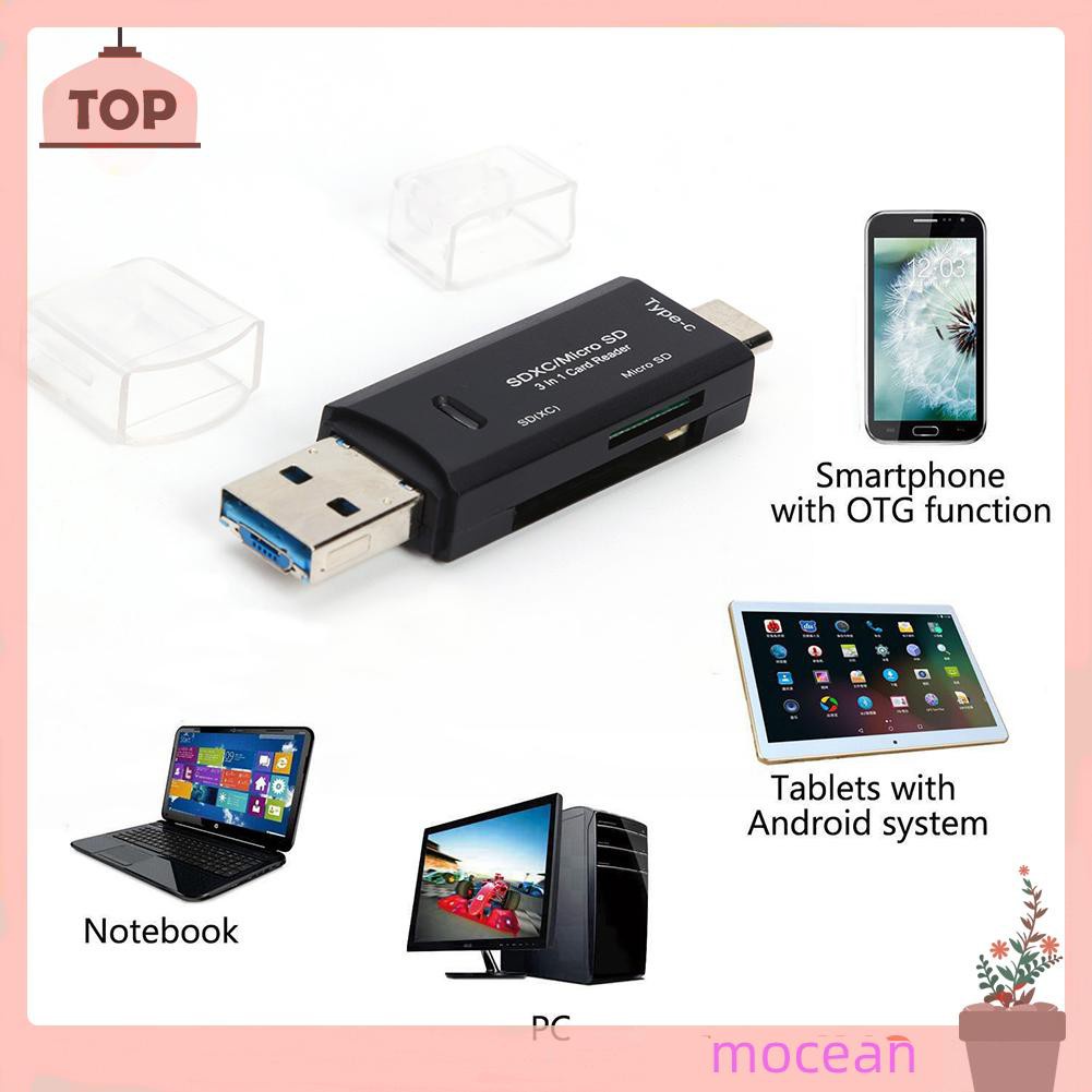 Mocean 3 in 1 OTG Memory Card Reader USB Type-C High-speed USB 3.0 for TF/Mirco SD