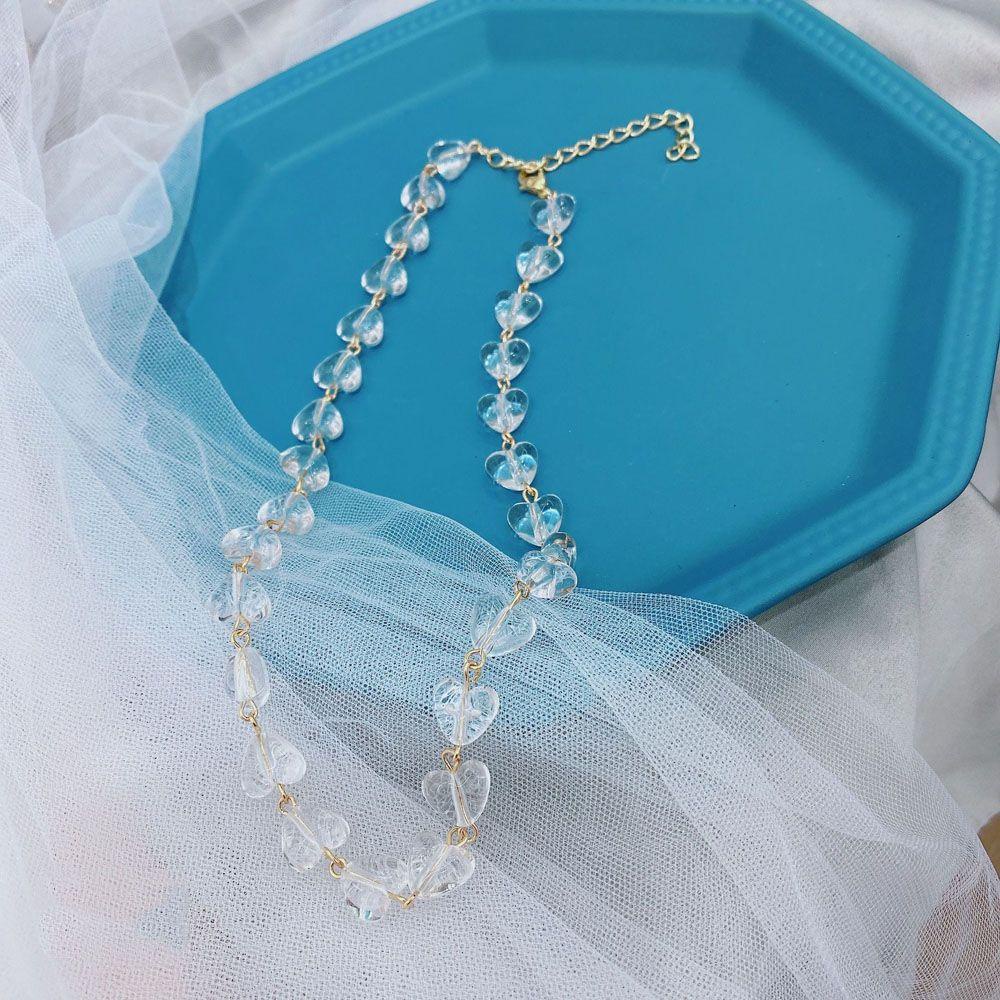 Dây Chuyền Mặt Trái Tim Trong Suốt Màu Gradient Phong Cách Vintage