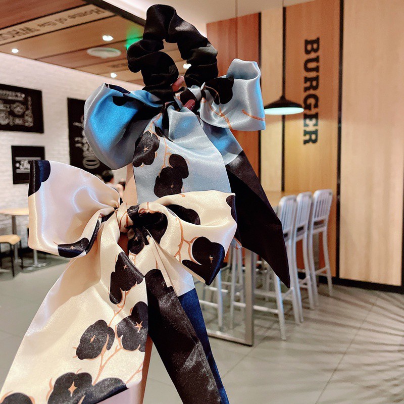 Dây Buộc Tóc Ruy Băng Thắt Nơ In Họa Tiết Hoa Phong Cách Hàn Quốc Thời Trang Cho Nữ