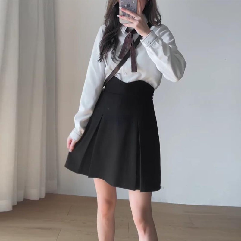 Chân váy chữ A lưng cao màu đen dáng dài size S~4XL