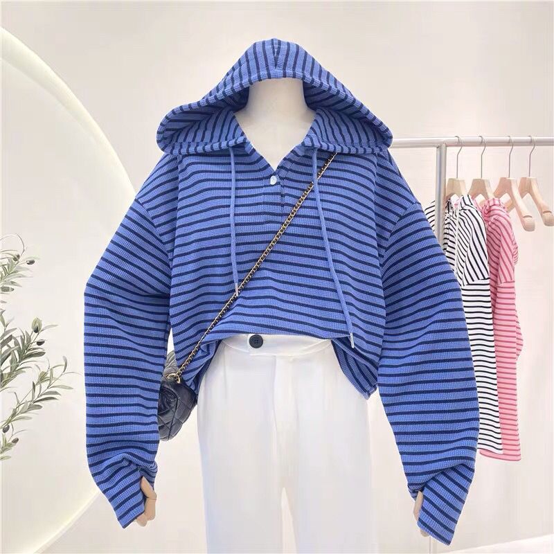 Áo Khoác Hoodie Dáng Rộng Họa Tiết Kẻ Sọc Phong Cách Preppy Thời Trang Xuân Thu Năm Mới Cho Nữ