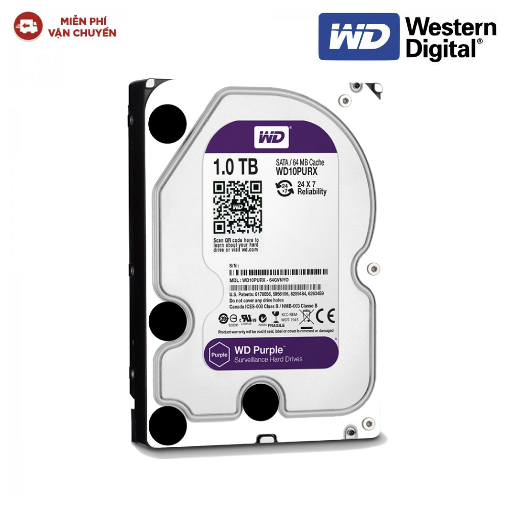 Ổ cứng HDD Western Digital Purple 1TB 3.5&quot; SATA 3 - WD10PURZ - Hàng chính hãng