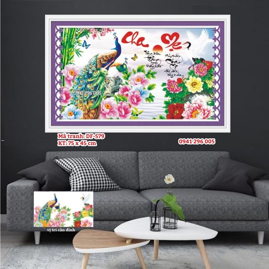 Tranh đính đá Đôi khổng tước Cha Mẹ DF364, DF579,LV076  (chưa đính đá)
