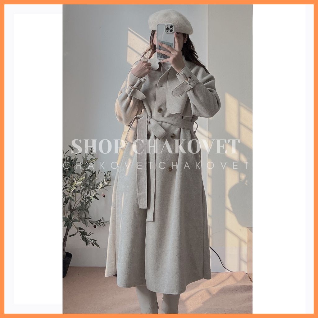 Áo dạ nữ dáng dài phong cách hàn quốc AD8132, kiểu áo khoác ngoài 1 lớp dày dặn màu be có đai eo vai tay đẹp sanh chảnh | BigBuy360 - bigbuy360.vn