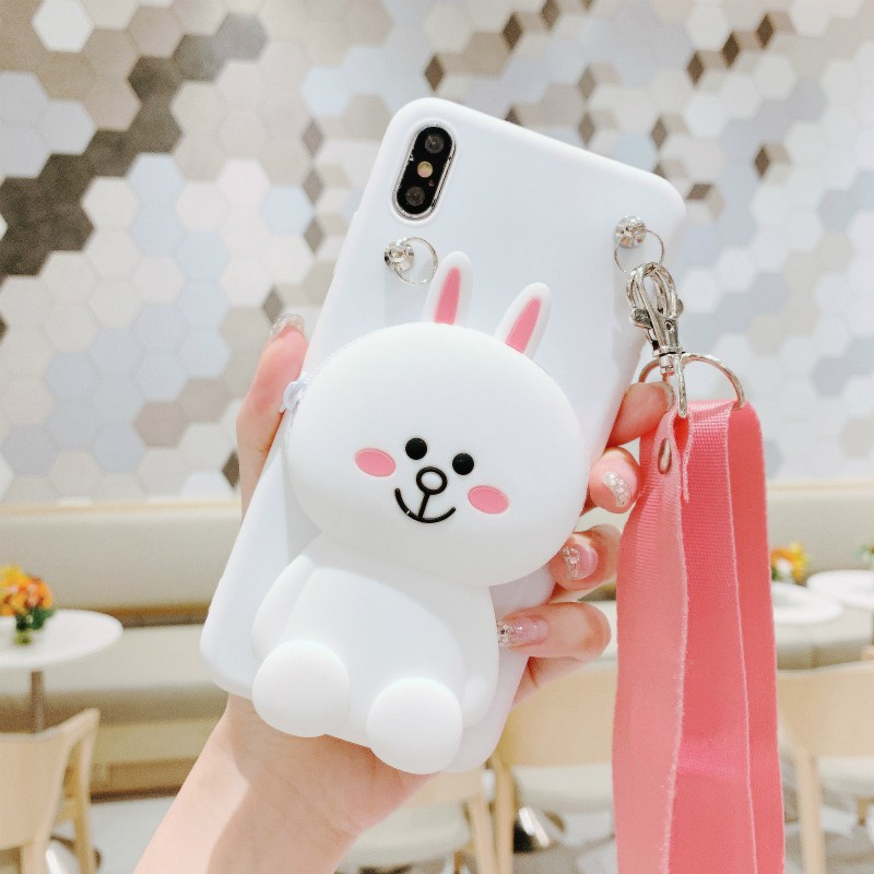 Samsung A51 A01 A71 A20S A10S A10 A20 A30 A205 A305 A50 A30S A50S A7 A750 A80 A70 A70S A21 A32 A52 A72 Cartoon Kitty Cat wallet silicone mobile phone protective case Cute rabbit backpack mobile phone case Lanyard strap type mobile phone case