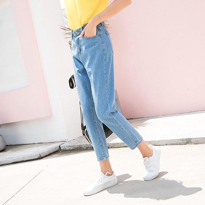 SUXI Quần jeans eo cao ống rộng phong cách Hàn Quốc trẻ trung cho nữ