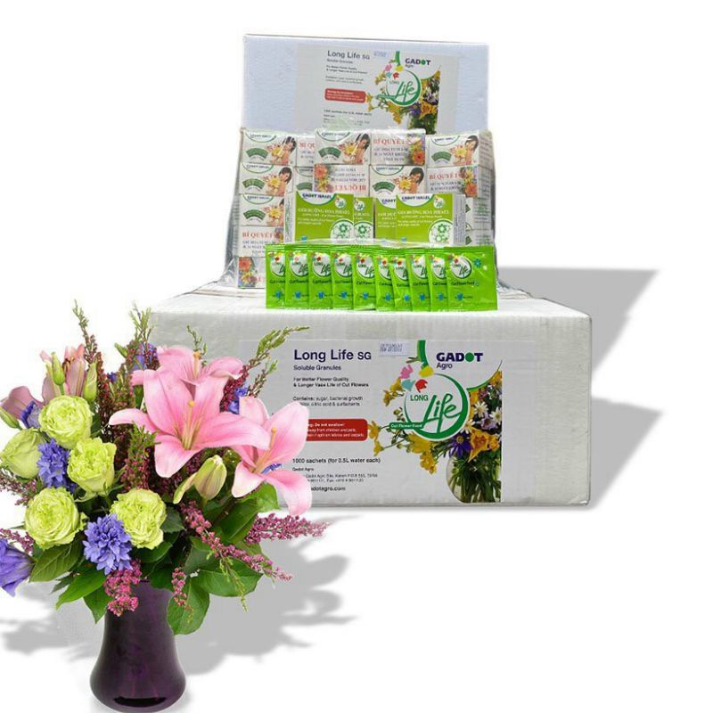 Hộp 10 gói Dưỡng hoa tươi lâu Long Life nhập khẩu Israel giúp hoa lâu tàn, tươi lâu gói 5 gram
