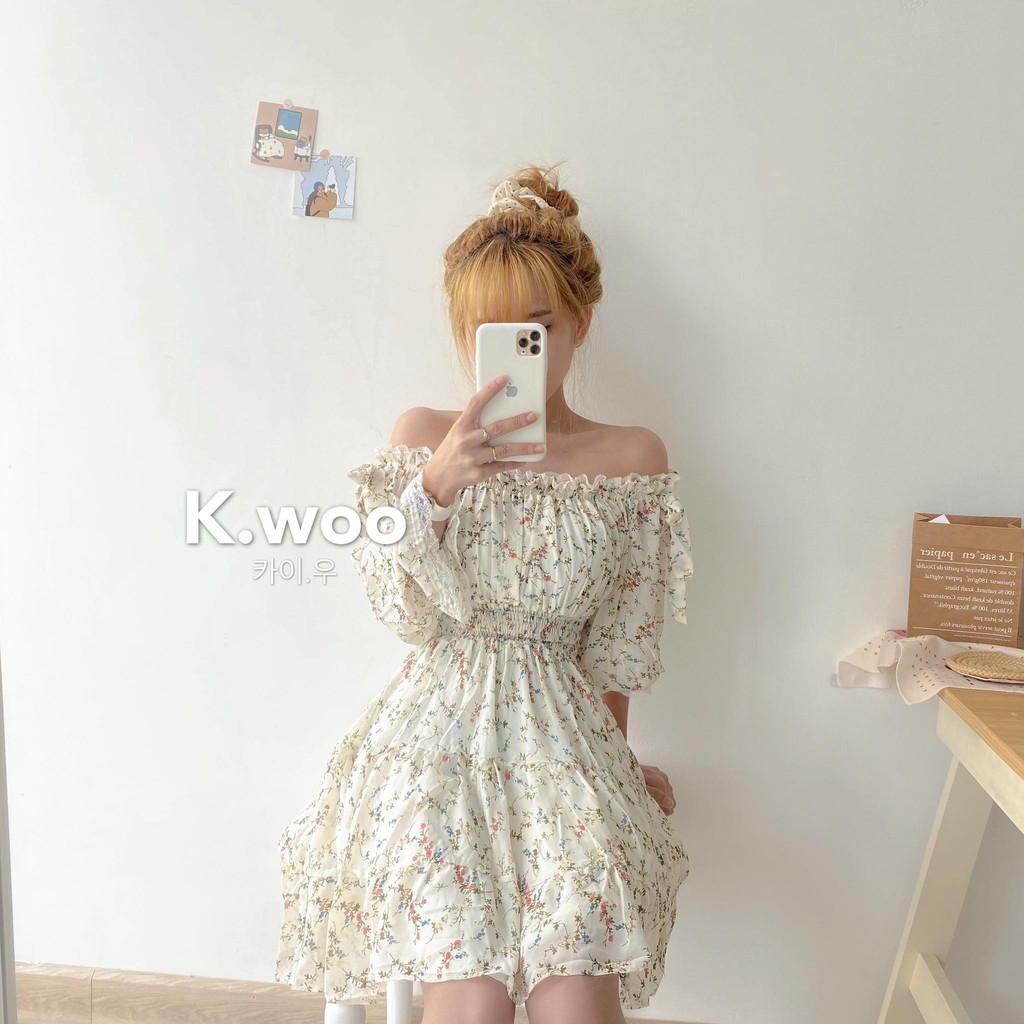 đầm hoa tay dài korea