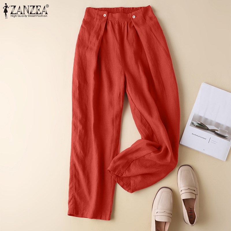 Quần dài ZANZEA ống rộng lưng thun màu trơn thời trang cho nữ
