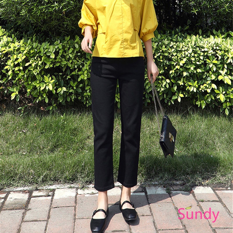 Quần Jean Ống Suông Cạp Cao Size Lớn Phong Cách Hàn Quốc Thời Trang Mùa Thu Cho Bạn Nữ