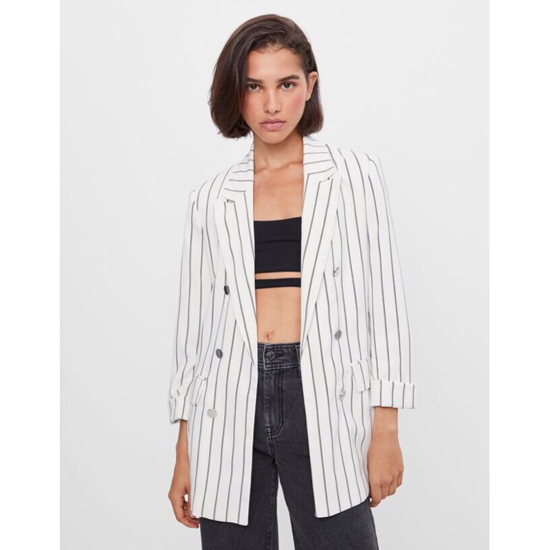 Bershka Đức  Áo blazer sale auth new tag cao cấp chính hãng BSK có sẵn vest khoác form dáng dài có lót hai 2 lớp độn vai