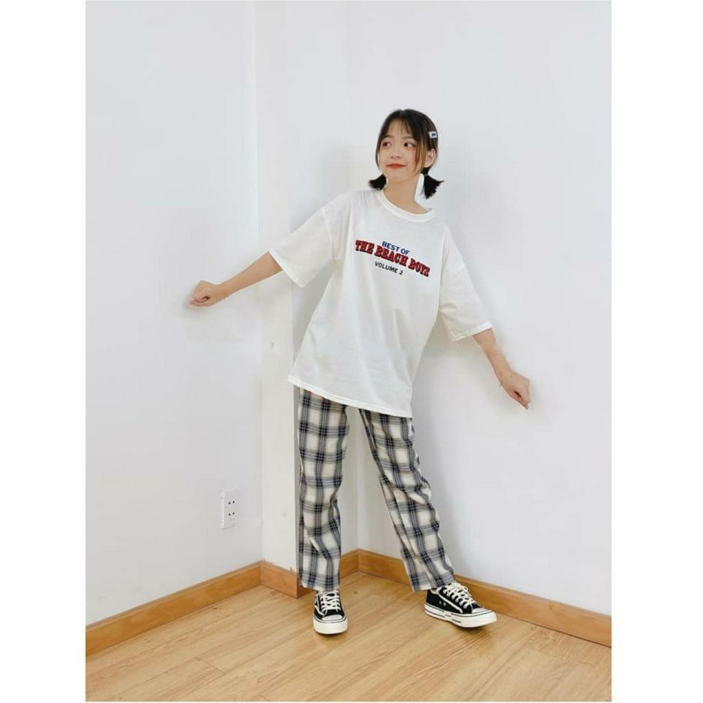 QUẦN CARO BEIGE DÁNG SUÔNG UNISEX