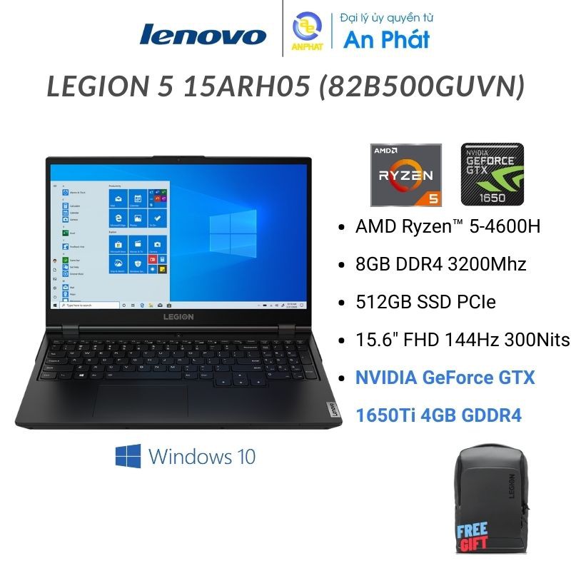 Laptop Lenovo Legion 5 15ARH05 82B500GUVN (Ryzen 5 4600H| 8GB DDR4| 512Gb SSD| GTX1650Ti 4GB| 15.6" FHD 144Hz 100%sRGB)