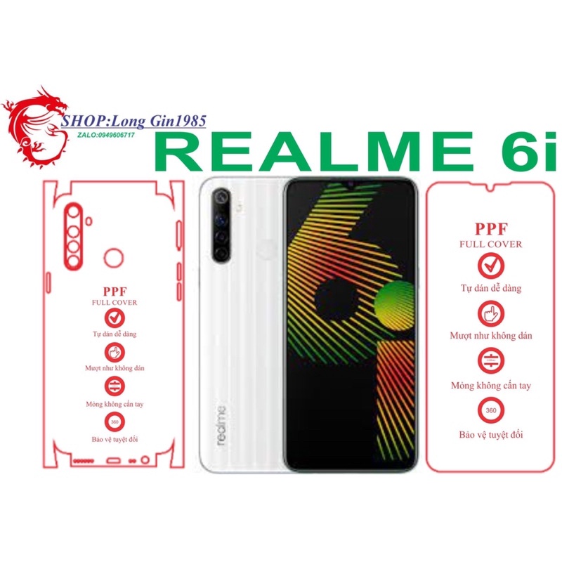 Realme 6i miếng dán trong Ppf mặt sau và mặt trước chống va đập chống trầy xước